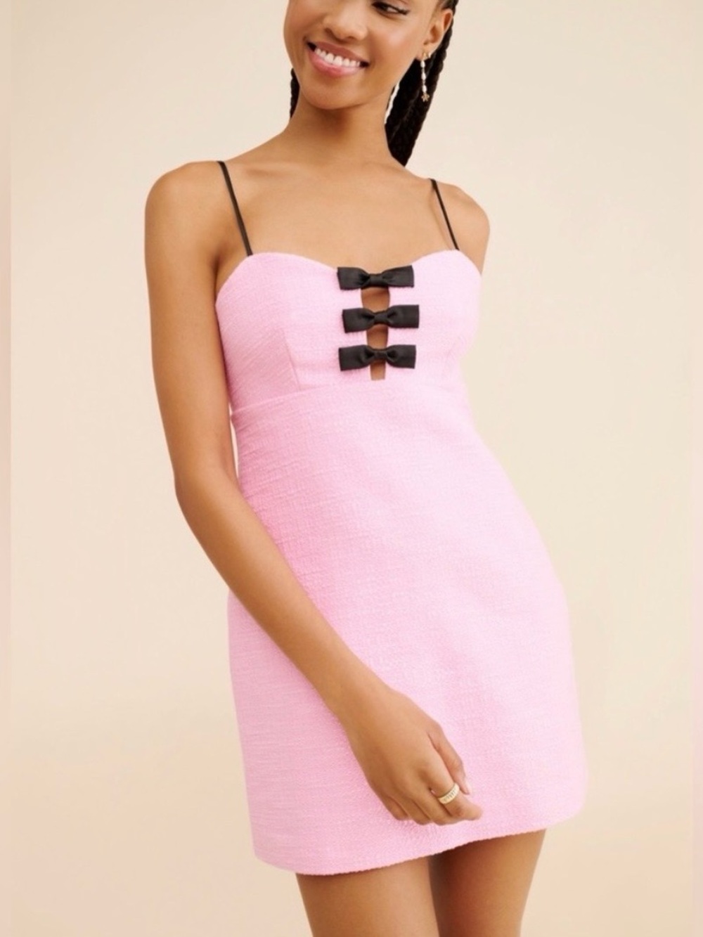 LoveShackFancy Pink Dress W/ Black Bows Size 2